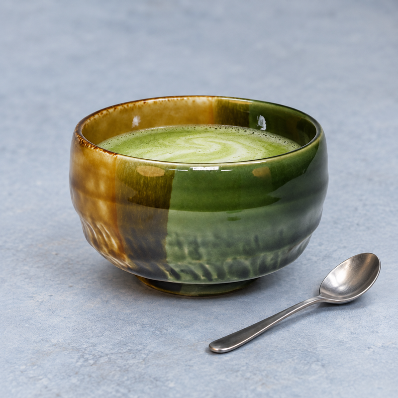 3 in H Green & Brown Ceramic Matcha Bowl, 18 oz — K537-GB
