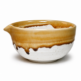5" D x 2.75" H Ceramic Matcha Bowl (K537-SPB), Angled pouring-bowl product view