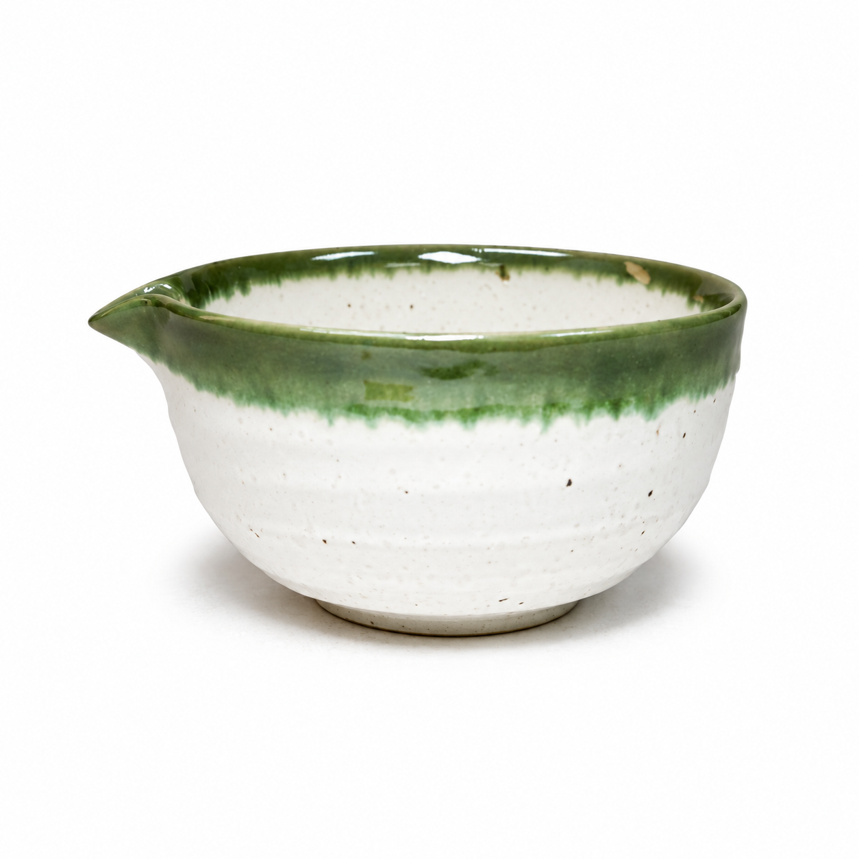 5" D x 2.75" H Ceramic Matcha Bowl (K537-SPG), Angled pouring-bowl product view