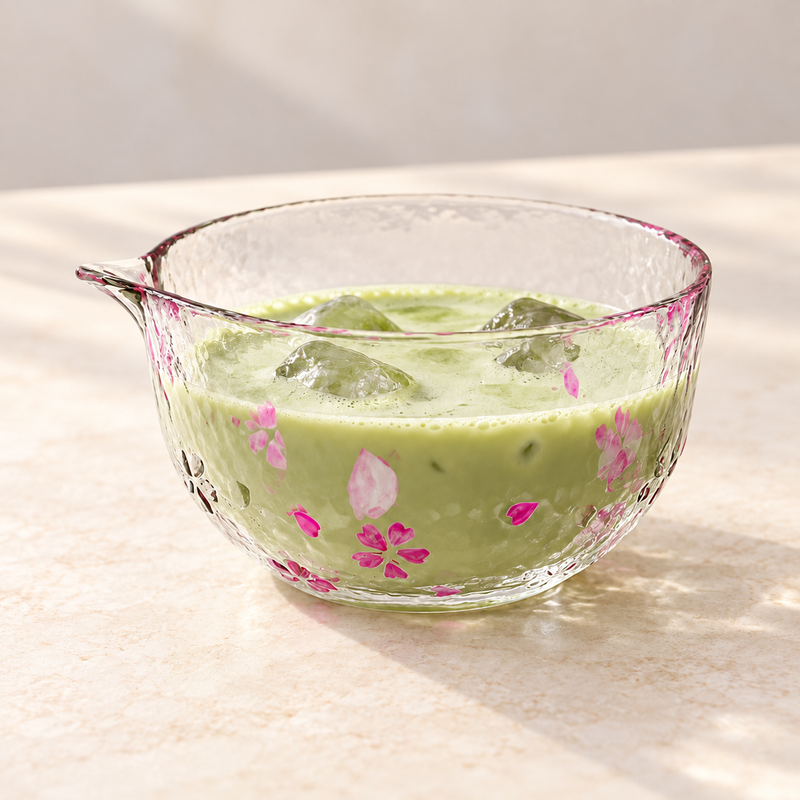 K537G-SK pink blossom glass matcha bowl