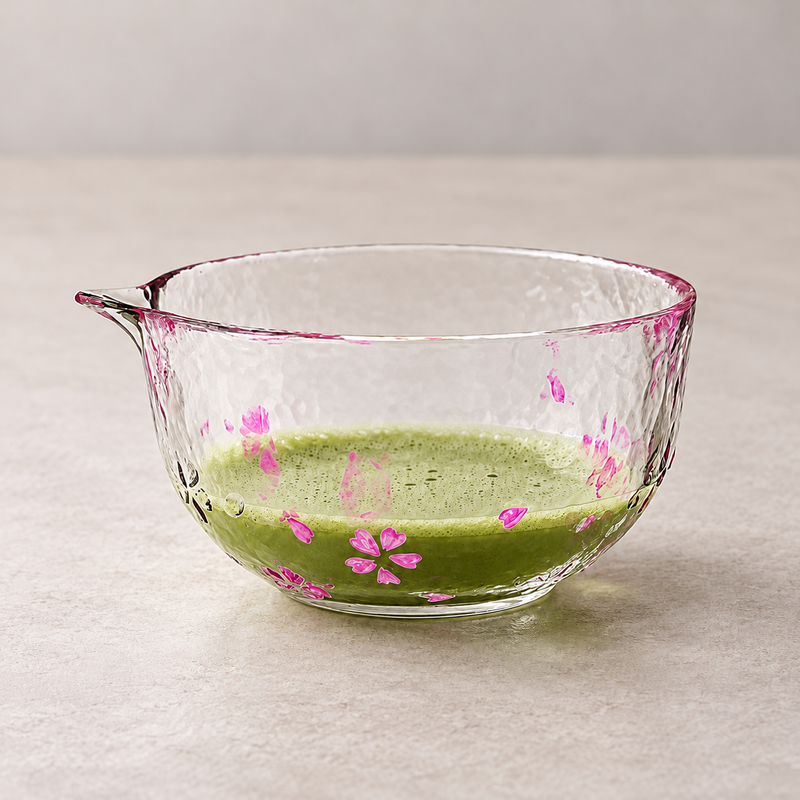 K537G-SK pink blossom glass matcha bowl