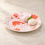 KA265-T red fish and Sakura ceramic plate with two small mochi
