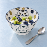 5″ Blue Engi Neko Ceramic Bowl — 14 fl. oz., Styled view