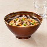 7″ Brown Ceramic Ramen Bowl — 40 fl. oz., Styled view