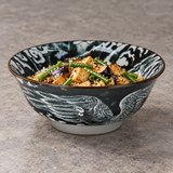 Ceramic Ramen Bowl — 42 fl. oz., Black, Tofu and vegetables over rice