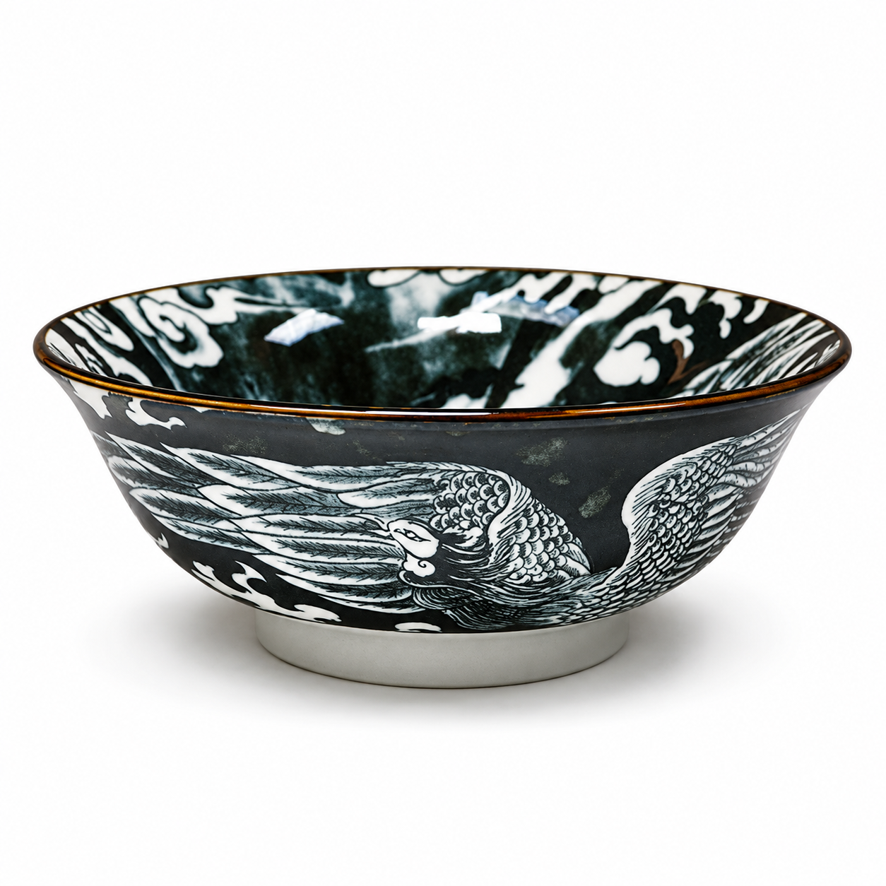 Ceramic Ramen Bowl — 42 fl. oz., Black, Angled black phoenix product view