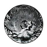Ceramic Ramen Bowl — 42 fl. oz., Black, Complete overhead phoenix and mountain interior