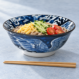 Ceramic Ramen Bowl — 42 fl. oz., Blue, Cold soba with egg and vegetables