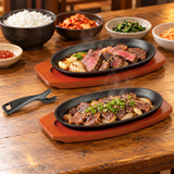 HB-6213 oval steak plate five-piece set — serving suggestion