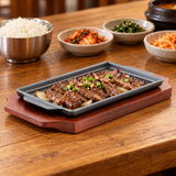 NSP-02 steak plate with serving base — serving suggestion