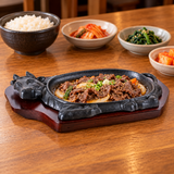 NSP-07 steak plate with serving base — serving suggestion