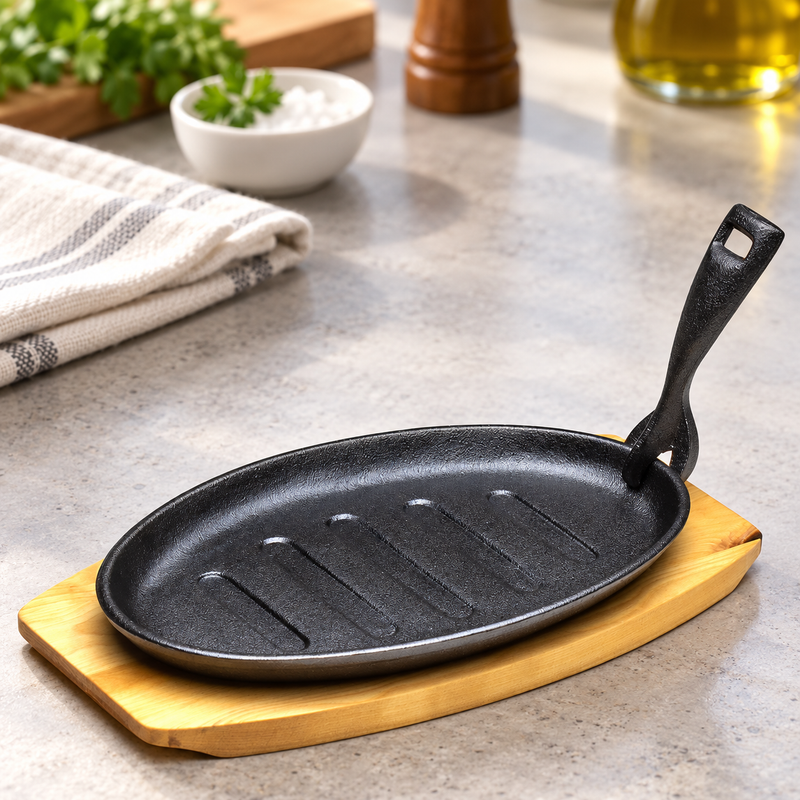 TBSP4 oval steak plate — restaurant setting