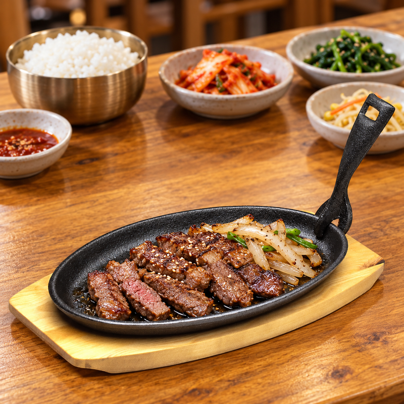 TBSP4 oval steak plate — restaurant setting