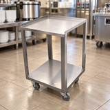 Stainless-steel restaurant cart in a service area