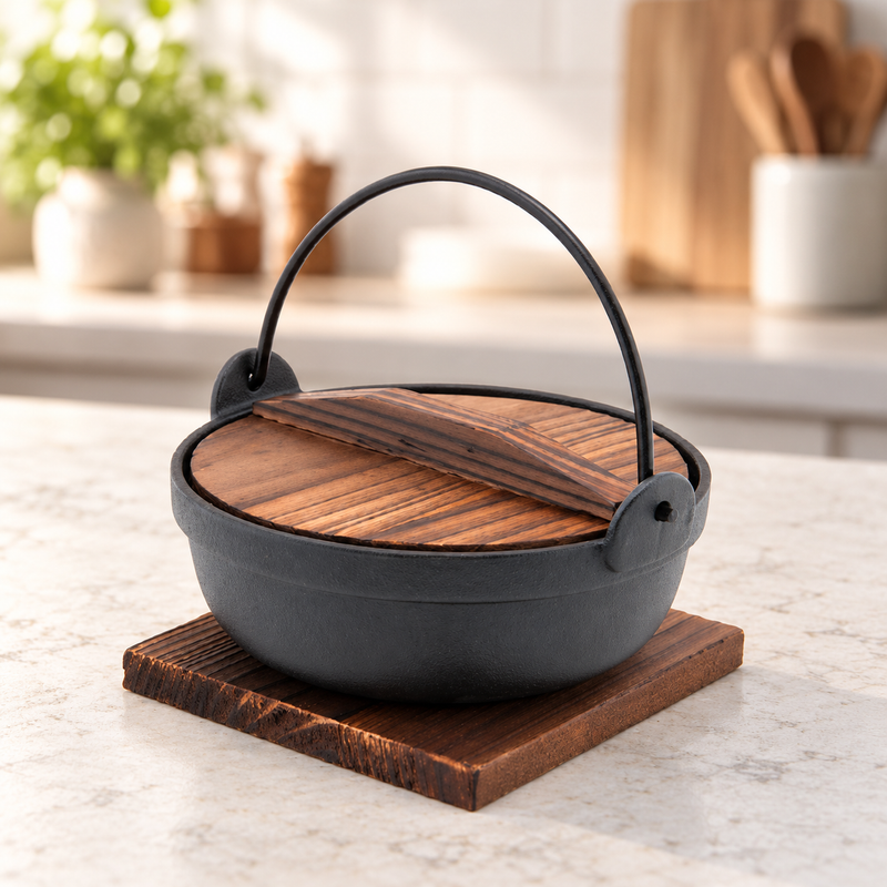 58 fl oz iron nabe pot — Iron cookware with a traditional silhouette