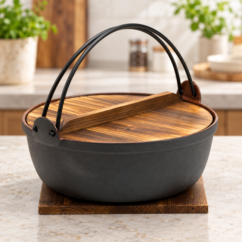 9.5" (24 cm) iron nabe pot — Iron cookware with a traditional silhouette