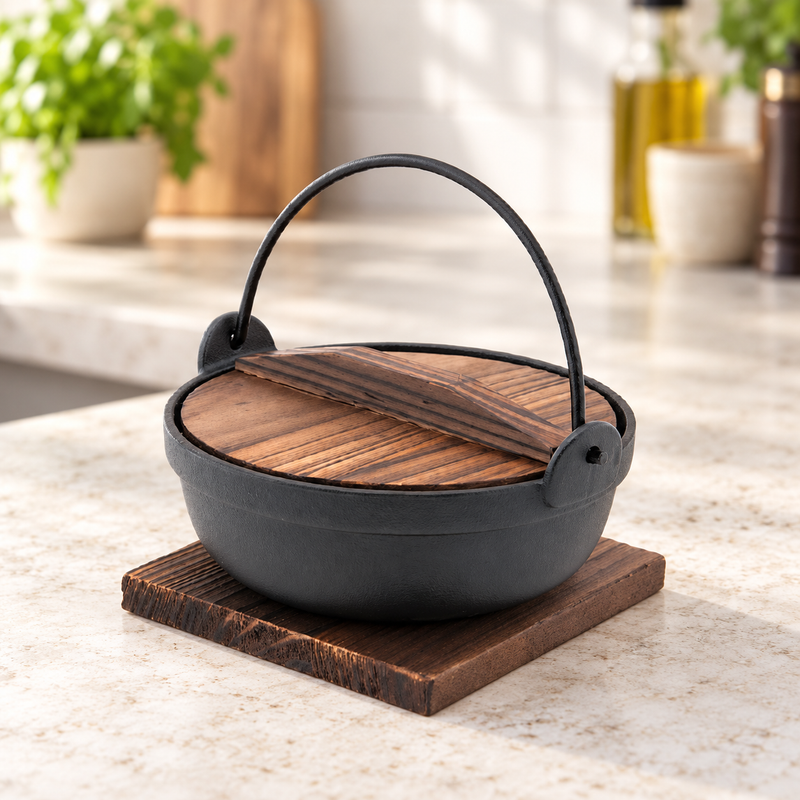 28 fl oz iron nabe pot — Iron cookware with a traditional silhouette
