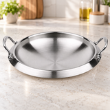 30 cm stainless steel jeongol pan on a restaurant counter