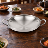 30 cm stainless steel jeongol pan on a restaurant table
