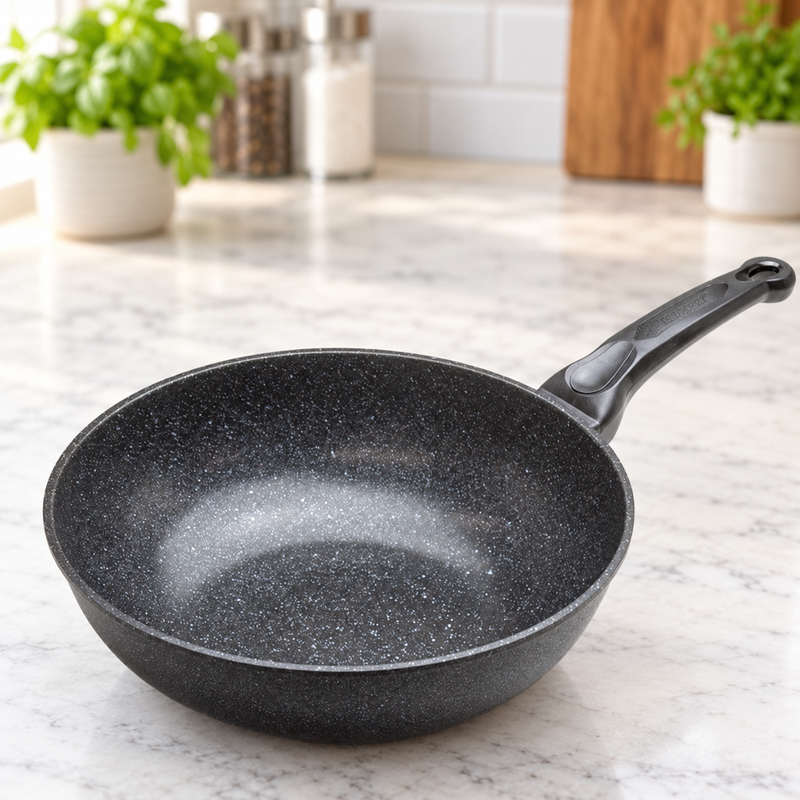 Marble Cast Wok Pan 12" — A distinct non-stick cooking surface