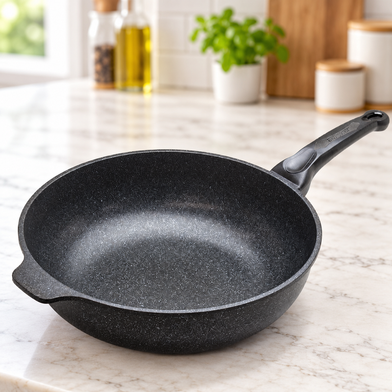 Marble Cast Wok Pan 13" — A distinct non-stick cooking surface