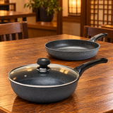 11-inch fry and wok pan set — table setting