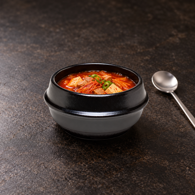 DRC-120 black ceramic stew bowl with kimchi stew