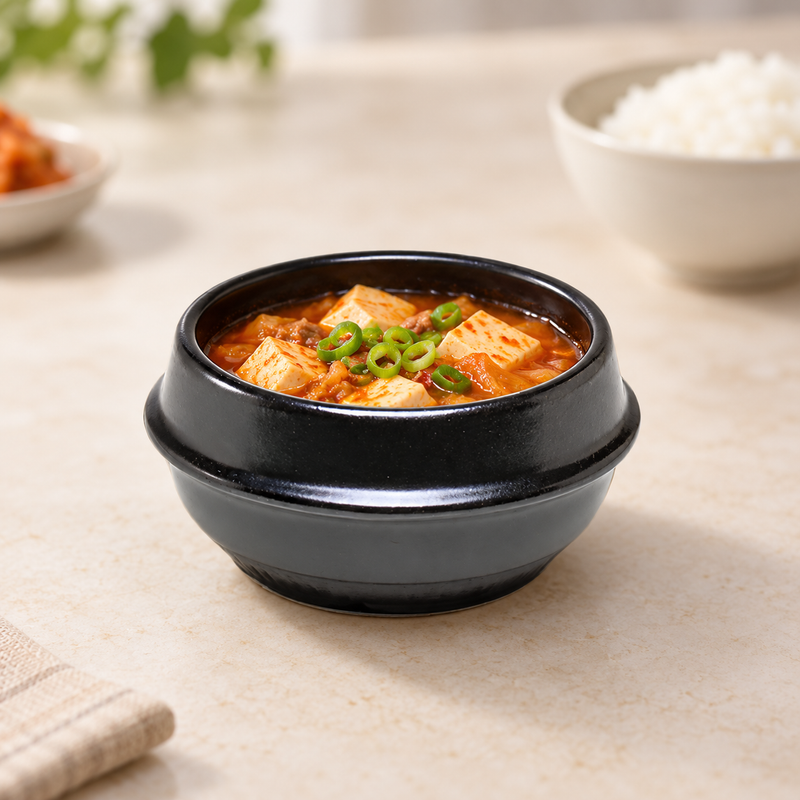 DRC-120 black ceramic stew bowl with tofu stew