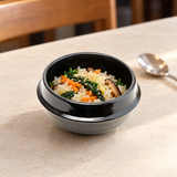 DRC-140 black ceramic bowl with rice and vegetables