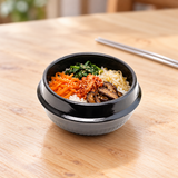 DRC-160 black ceramic bowl with rice and vegetables