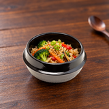 DRC-175 black ceramic serving bowl with rice