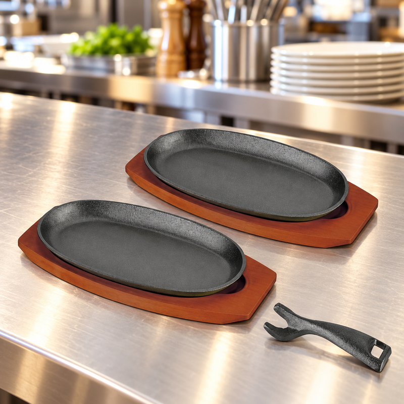 HB-3026 oval steak plate five-piece set — serving suggestion