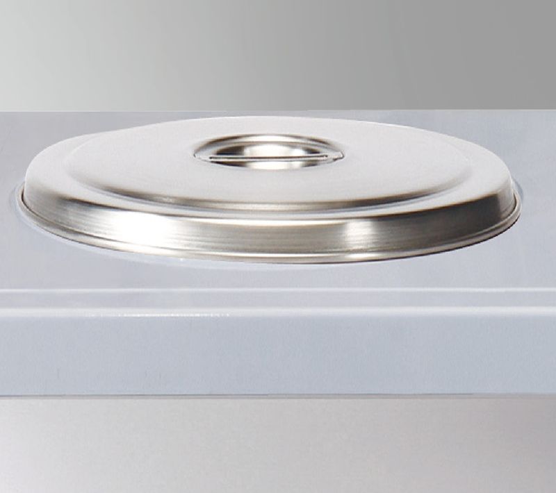 Round stainless steel reservoir lid with recessed handle