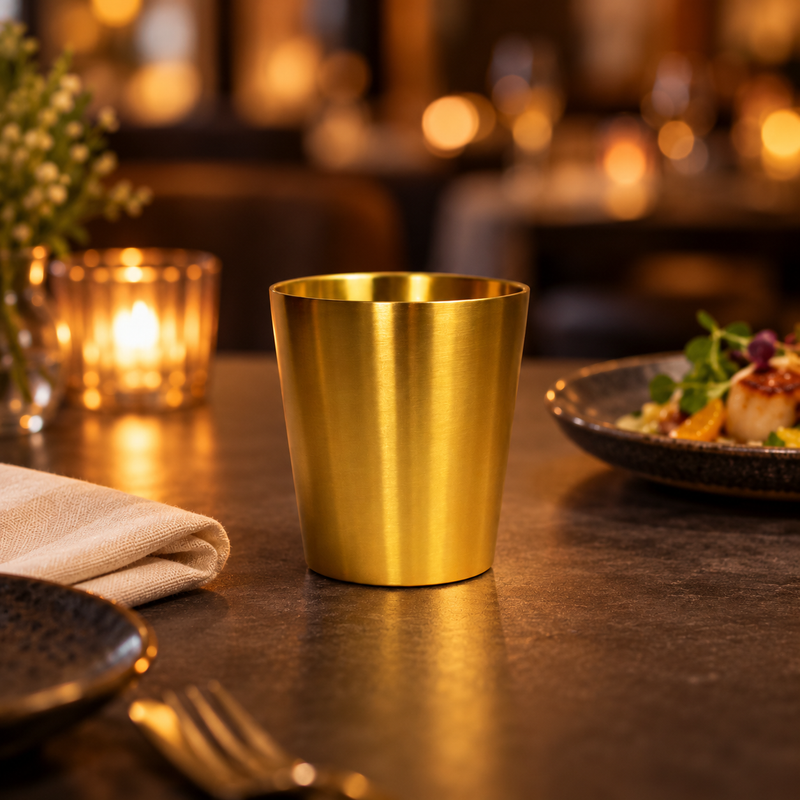 Detail of the gold water-cup range rim and surface