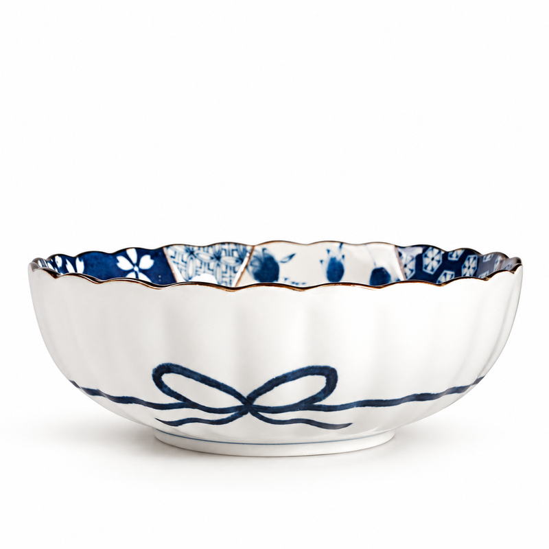 5¼ in Aoi Yuzen Blue & White Ceramic Bowl, 12 oz — KF555-AY