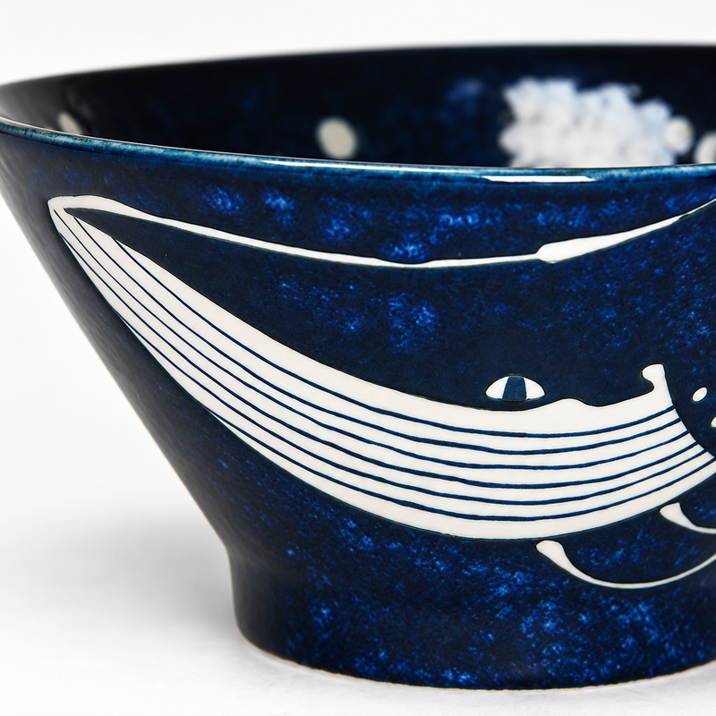 7½ in Blue Whale Ceramic Noodle Bowl, 32 oz — KF570-WL