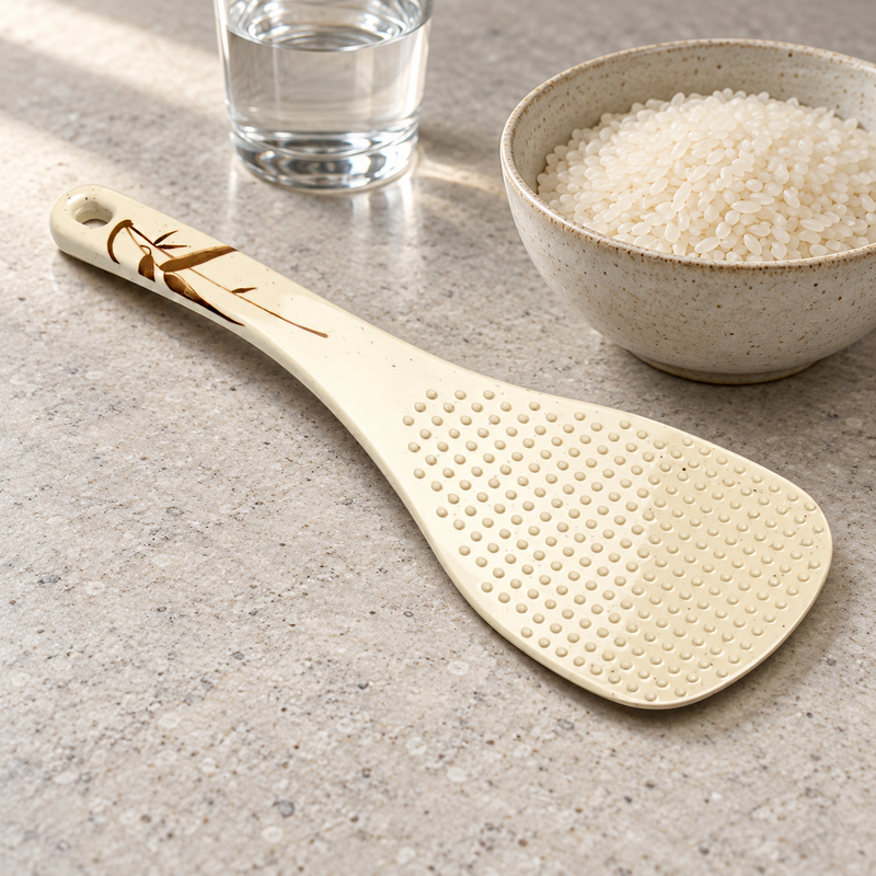 Empty rice paddle in a preparation setup
