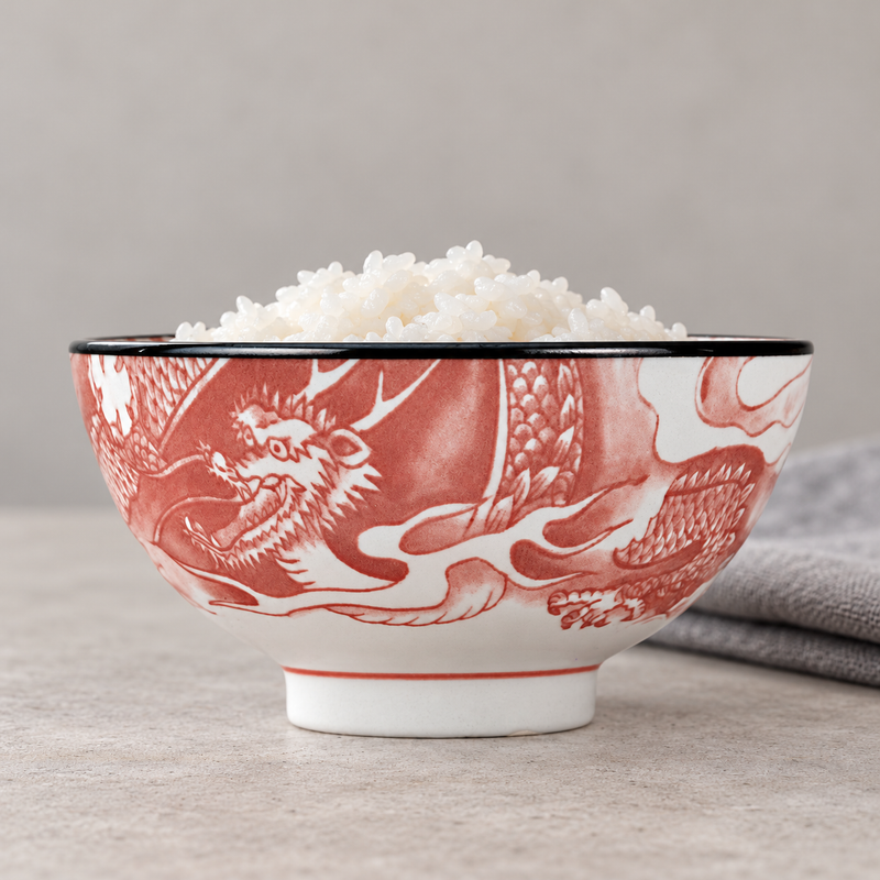 4½ in Red Dragon Ceramic Rice Bowl, 9 oz — KN54-BR