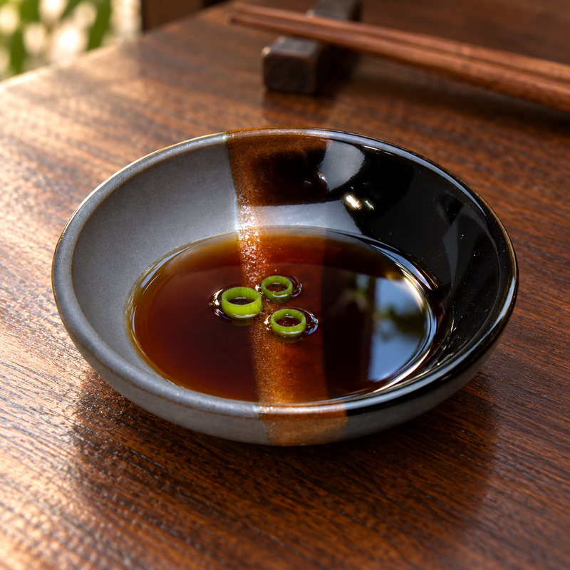 KP21-C brown-band sauce dish with a small dipping-sauce portion