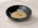 KP21-K: Round Sauce Dish 3-1/2", Black and Gray. Restaurant serving context
