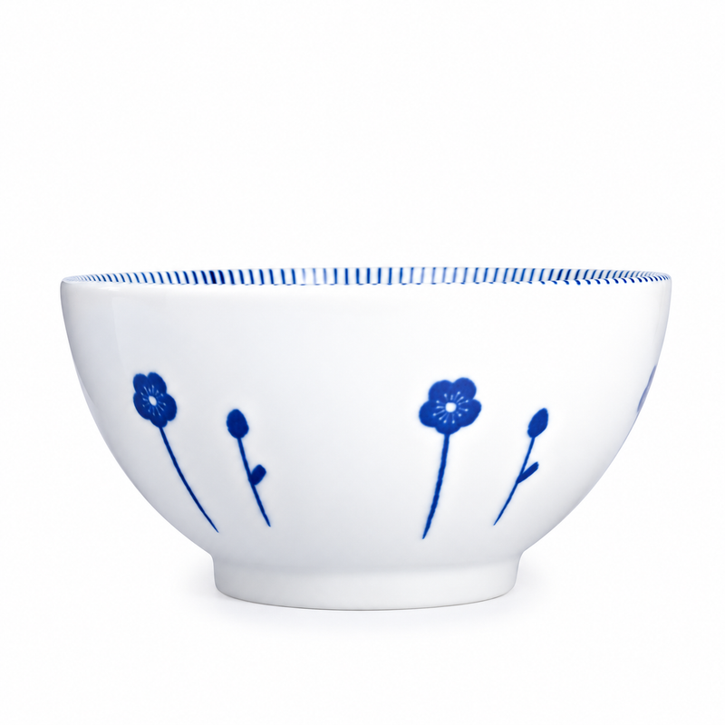 4½ in Blue Floral Ceramic Rice Bowl, 12 oz — KY55-617