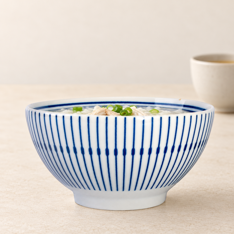 4½ in Blue Stripe Ceramic Rice Bowl, 12 oz — KY55-618