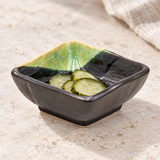 3″ Dark Brown & Green Ceramic Square Sauce Dish with cucumber pickles