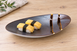 M539-OS amber-band oval plate with two tamago nigiri, serving suggestion