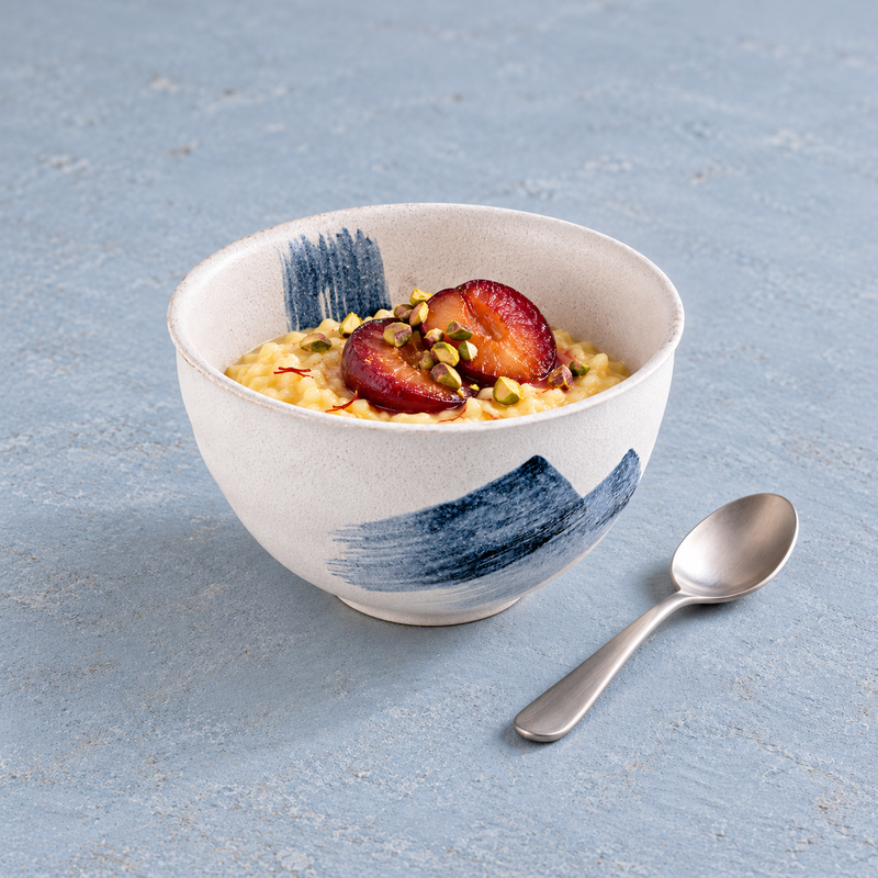 Blue Brushwork Ceramic Bowl — 14 oz (M543-W)