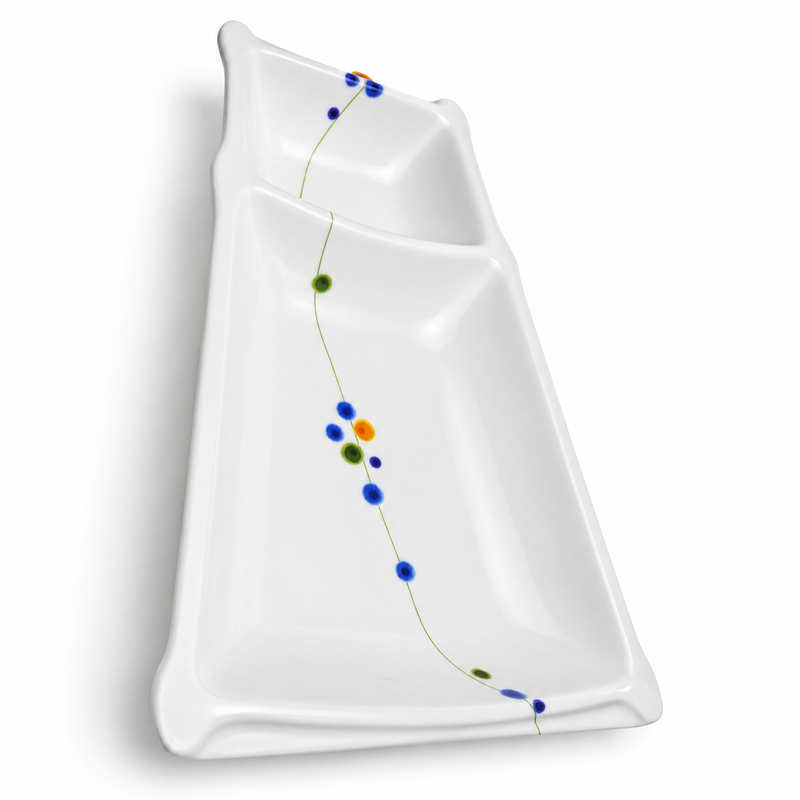 Empty JSQ509A-HM Rain Flower plate showing its two compartments