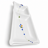 Melamine 2-Compartment Plate 9"X6.3", Rain Flower. Angled product view.