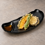 10-7/8*4-1 Melamine Oval Plate W/ Divider, Black. Alternative serving suggestion.