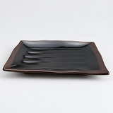 Melamine Rectangular Plate 11-3/8"x7-1/4", Black/Brown. Front-profile-detail.