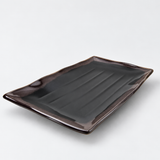 Melamine Rectangular Plate 11-3/8"x7-1/4", Black/Brown. Angled product view.